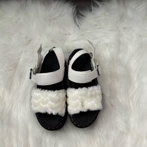 White Furry Strap Sandals dr marten